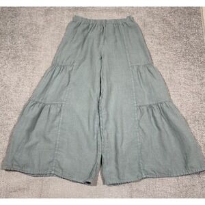 Match Point Pants Women Medium Green Blue Linen Tiered Cha Cha Wide Leg Palazzo